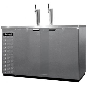Continental Refrigerator KC59SNSS 59" Wide Stainless Steel 23" Shallow Depth Double Draft Direct Draw Beer Cooler And Dispenser With 15 Cubic Feet Capacity And 2 Columns And Drainers, 115 Volts