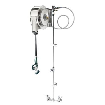 Krowne 24-502 Royal Series Enclosed Stainless Steel Pre-Rinse Hose Reel with 8" Center Faucet, 35' Hose