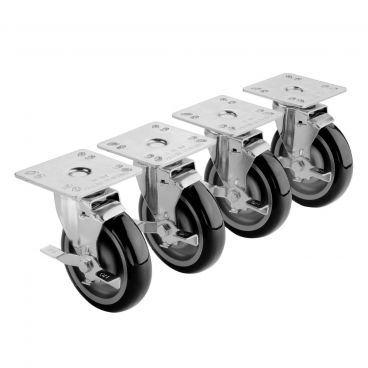Krowne 28-101S 3" Wheel 4" x 4" Universal Plate Swivel Casters With Brakes, 220 lb Load Capacity Per Caster