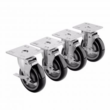 Krowne 28-107S 5" Wheel Universal 4" x 4" Swivel Plate Casters With Brakes, 220 lb Load Capacity Per Caster