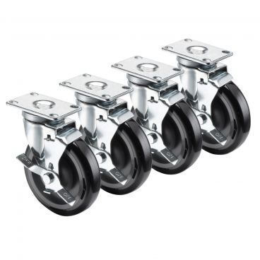 Krowne 28-113S 5" Wheel 2 3/8" x 3 5/8" Swivel Plate Casters With Brakes, 220 lb Load Capacity Per Caster