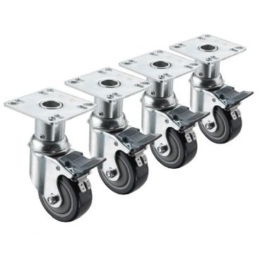 Krowne 28-114S 3" Wheel 3.5" x 3.5" Adjustable Height Plate Swivel Caster with Front Brake, 220 lb. Capacity