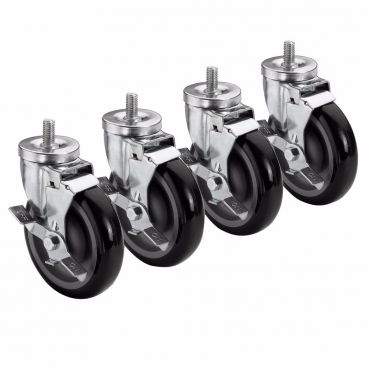 Krowne 28-145S 5" Wheel 1" Threaded Stem Swivel Casters With Brakes, 5/8" 11 Thread Size, 220 lb Load Capacity Per Caster