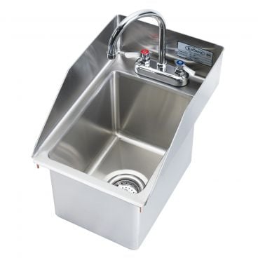 Krowne HS-1220 12" Wide Drop-In Stainless Steel Hand Sink with Gooseneck Faucet and 10" Deep Bowl, Rear and Dual Side Splashes, Drain Included