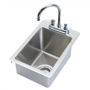 Krowne HS-1425 12" Wide Drop-In Stainless Steel Hand Sink with Gooseneck Faucet and 5" Deep Bowl, Drain Included