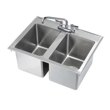 Krowne HS-2619 26" Wide Double Bowl Drop-In Stainless Steel Two Compartment Sink with Swing Faucet and 10" Deep Bowls, Drains Included