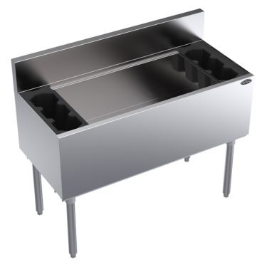 Krowne KR19-42DP-10 Royal Series 42 Inch x 19 Inch Stainless Steel Insulated Underbar Ice Bin / Cocktail Unit With 10 Circuit Cold Plate, 2 Bottle Wells And 170 lb Ice Capacity