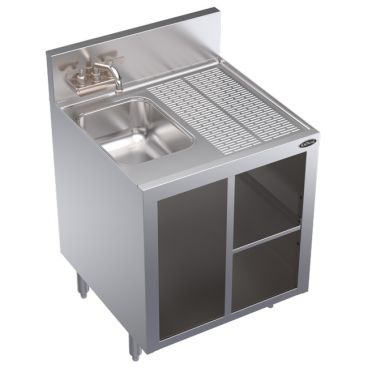 Krowne KR24-24SC-L Royal Series 24"L x 24"D Stainless Steel Underbar Glass Storage Cabinet With Left-Side Sink