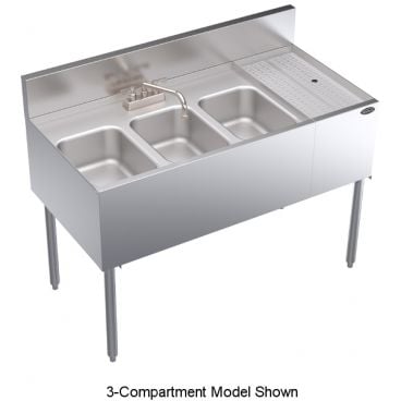 Krowne KR24-32L Royal Series 36 Inch Wide 2-Compartment Underbar Sink With 12 Inch Right Side Embossed Drainboard