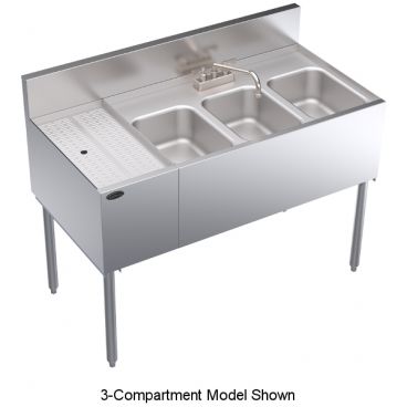 Krowne KR24-32R Royal Series 36 Inch Wide 2-Compartment Underbar Sink With 12 Inch Left Side Embossed Drainboard