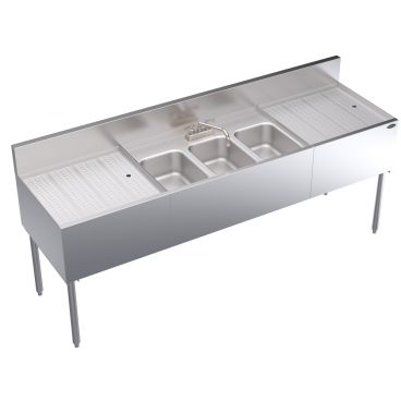 Krowne KR24-73C Royal Series 84 Inch Wide 3-Compartment Underbar Sink With 24 Inch Right And Left Side Embossed Drainboards