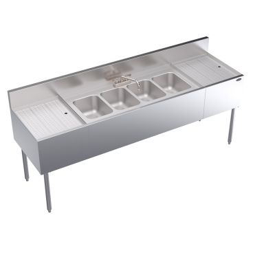 Krowne KR24-74C Royal Series 84 Inch Wide 4-Compartment Underbar Sink With 18 Inch Right And Left Side Embossed Drainboards