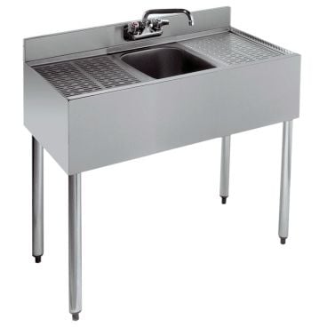 Krowne 18-31C 1800 Series 36" Wide Bar Sink Unit With Wall Mount Faucet, 12" Left And Right Drainboards, 1 Compartment