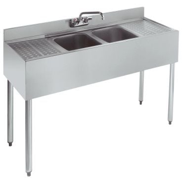 Krowne 18-42C 1800 Series 48" Wide Bar Sink Unit With Wall Mount Faucet, 12" Left And Right Drainboards, 2 Compartments