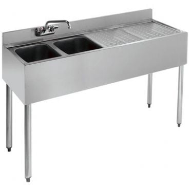 Krowne 18-42L 1800 Series 48" Wide Bar Sink Unit With Wall Mount Faucet, 24" Right Side Drainboard, 2 Compartments