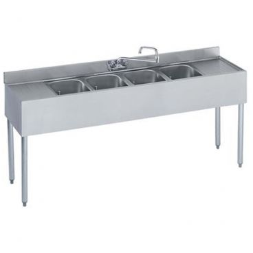 Krowne 18-64C 1800 Series 72" Wide Bar Sink Unit With Wall Mount Faucet, 12" Left And Right Drainboards, 4 Compartments