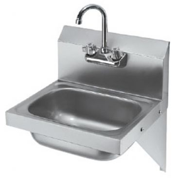 Krowne HS-10 Wall Mount 16" Wide Standard Stainless Steel Hand Sink With Side Support Brackets, 4" OC Splash Mount Low-Lead Faucet And 6" Deep Bowl