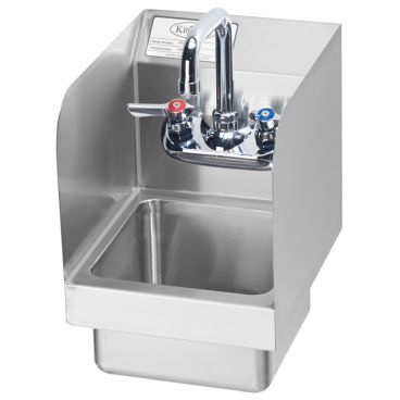 Krowne HS-19 Wall Mount 9" Wide MiniMax Stainless Steel Hand Sink With Side Splashes On Left And Right, 4" OC Splash Mount Low-Lead Faucet And 5" Deep Bowl