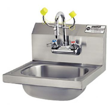Krowne HS-36 Wall Mount 16" Wide Standard Stainless Steel Hand Sink / Eyewash Station, 4" OC Splash Mount Low-Lead Faucet With Eyewash Attachment And 6" Deep Bowl