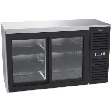 Krowne SD60R Right-Side Compressor 60" Wide 2-Section Black Vinyl Front 2 Glass Sliding Door R290 Hydrocarbon Self-Contained Refrigerated Insulated Back Bar Storage Cabinet, 115V 1/4 HP