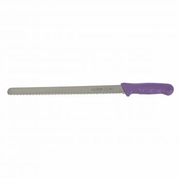Winco KWP-121P 12" Allergen Free Purple Handle Stainless Steel Straight Bread Knife