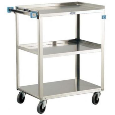 Lakeside 311 Stainless Steel 3-Shelf 16 1/4" Wide x 27 1/2" Long x 32 1/8" High 300-lb Capacity Rectangular Open Base All-Purpose Standard-Duty Utility Cart With 3 1/2" Swivel Lake-Glide Casters