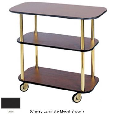 Lakeside 36100 Black Laminate 3 Open Shelf 16" Wide x 42 3/8" Long x 35 1/4" High Rectangular Shaped Top Service Cart With 1 1/2" Steel Tube Legs And 4" Swivel Casters