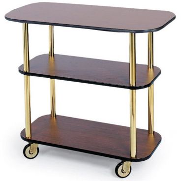 Lakeside 36100 Cherry Laminate 3 Open Shelf 16" Wide x 42 3/8" Long x 35 1/4" High Rectangular Shaped Top Service Cart With 1 1/2" Steel Tube Legs And 4" Swivel Casters