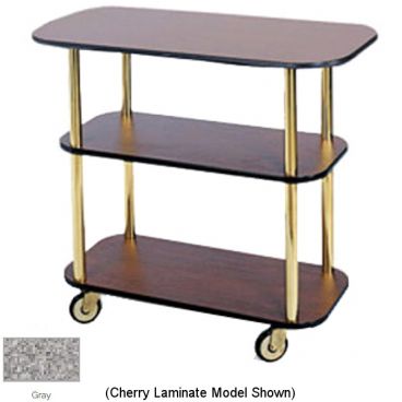 Lakeside 36100 Gray Laminate 3 Open Shelf 16" Wide x 42 3/8" Long x 35 1/4" High Rectangular Shaped Top Service Cart With 1 1/2" Steel Tube Legs And 4" Swivel Casters