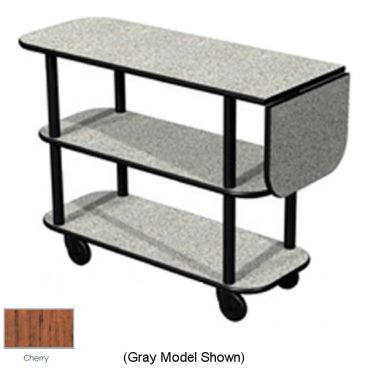 Lakeside 36102 Cherry Laminate 3 Open Shelf 16" Wide x 48" Long x 35 1/4" High Rectangular Shaped Top Service Cart With 10" Drop Leaf And 1 1/2" Steel Tube Legs And 4" Swivel Casters