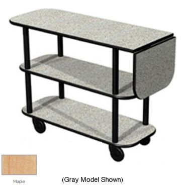Lakeside 36102 Maple Laminate 3 Open Shelf 16" Wide x 48" Long x 35 1/4" High Rectangular Shaped Top Service Cart With 10" Drop Leaf And 1 1/2" Steel Tube Legs And 4" Swivel Casters