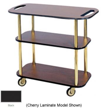Lakeside 36104 Black Laminate 3 Open Shelf 16" Wide x 42 1/2" Long x 35 1/4" High Rectangular Shaped Top Service Cart With Handle Hole Cutouts And 1 1/2" Steel Tube Legs And 4" Swivel Casters