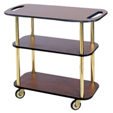 Lakeside 36104 Cherry Laminate 3 Open Shelf 16" Wide x 42 1/2" Long x 35 1/4" High Rectangular Shaped Top Service Cart With Handle Hole Cutouts And 1 1/2" Steel Tube Legs And 4" Swivel Casters