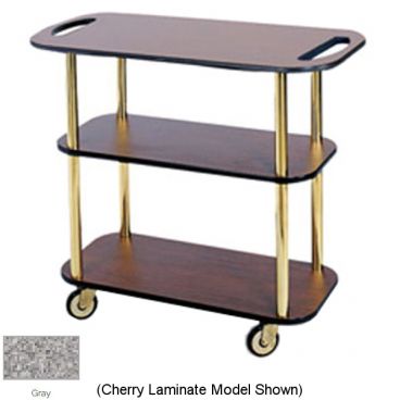 Lakeside 36104 Gray Laminate 3 Open Shelf 16" Wide x 42 1/2" Long x 35 1/4" High Rectangular Shaped Top Service Cart With Handle Hole Cutouts And 1 1/2" Steel Tube Legs And 4" Swivel Casters