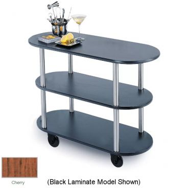 Lakeside 36200 Cherry Laminate 3 Open Shelf 16" Wide x 42 1/2" Long x 35 1/4" High Oval Shaped Top Service Cart With 1 1/2" Steel Tube Legs And 4" Swivel Casters
