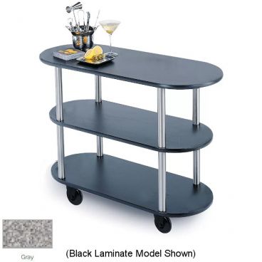 Lakeside 36200 Gray Laminate 3 Open Shelf 16" Wide x 42 1/2" Long x 35 1/4" High Oval Shaped Top Service Cart With 1 1/2" Steel Tube Legs And 4" Swivel Casters