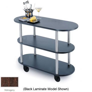 Lakeside 36200 Mahogany Laminate 3 Open Shelf 16" Wide x 42 1/2" Long x 35 1/4" High Oval Shaped Top Service Cart With 1 1/2" Steel Tube Legs And 4" Swivel Casters