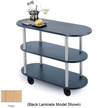 Lakeside 36200 Maple Laminate 3 Open Shelf 16" Wide x 42 1/2" Long x 35 1/4" High Oval Shaped Top Service Cart With 1 1/2" Steel Tube Legs And 4" Swivel Casters