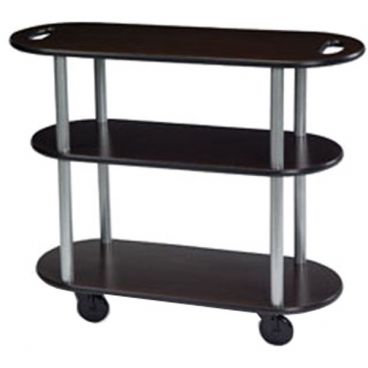 Lakeside 36204 Black Laminate 3-Shelf 16" Wide x 39" Long x 35" High Oval Shaped Top Service Cart With Handle Hole Cut-Outs On Top Shelf And 4" Swivel Casters