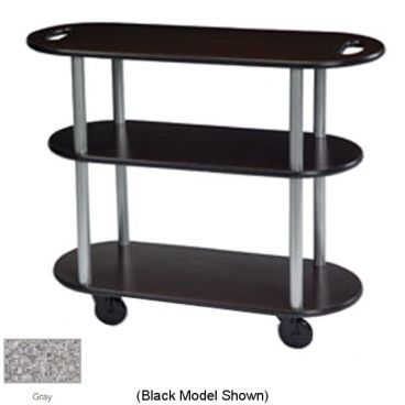Lakeside 36204 Gray Laminate 3-Shelf 16" Wide x 39" Long x 35" High Oval Shaped Top Service Cart With Handle Hole Cut-Outs On Top Shelf And 4" Swivel Casters