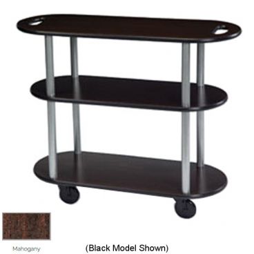 Lakeside 36204 Mahogany Laminate 3-Shelf 16" Wide x 39" Long x 35" High Oval Shaped Top Service Cart With Handle Hole Cut-Outs On Top Shelf And 4" Swivel Casters