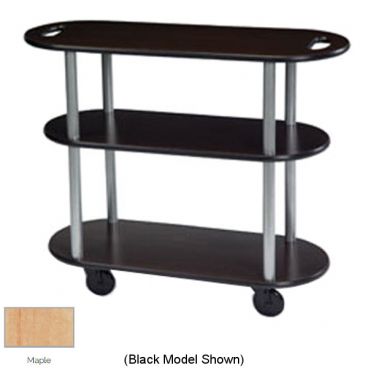 Lakeside 36204 Maple Laminate 3-Shelf 16" Wide x 39" Long x 35" High Oval Shaped Top Service Cart With Handle Hole Cut-Outs On Top Shelf And 4" Swivel Casters