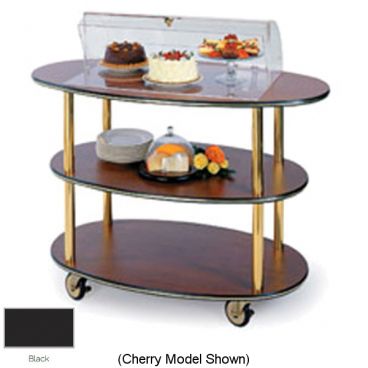 Lakeside 36303 Black Laminate 3-Shelf 23" Wide x 44" Long x 44 1/4" High Rounded Oval Shaped Top Acrylic Pivot-Style Dome Display Dessert Cart With 4" Swivel Casters