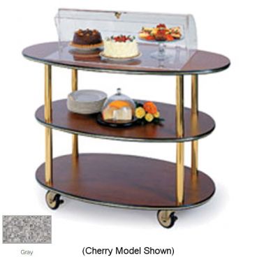 Lakeside 36303 Gray Laminate 3-Shelf 23" Wide x 44" Long x 44 1/4" High Rounded Oval Shaped Top Acrylic Pivot-Style Dome Display Dessert Cart With 4" Swivel Casters