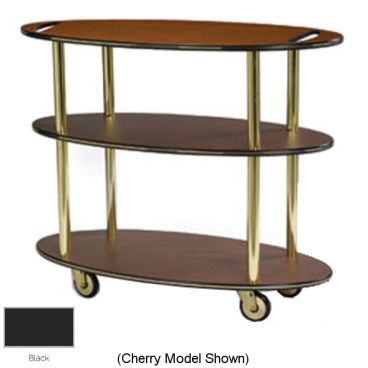 Lakeside 36304 Black Laminate 3-Shelf 23" Wide x 44" Long x 35 1/4" High Oval Shaped Top Service Cart With Handle Hole Cut-Outs On Top Shelf And 4" Swivel Casters