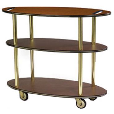 Lakeside 36304 Cherry Laminate 3-Shelf 23" Wide x 44" Long x 35 1/4" High Oval Shaped Top Service Cart With Handle Hole Cut-Outs On Top Shelf And 4" Swivel Casters