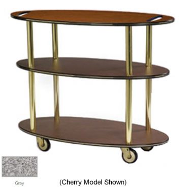 Lakeside 36304 Gray Laminate 3-Shelf 23" Wide x 44" Long x 35 1/4" High Oval Shaped Top Service Cart With Handle Hole Cut-Outs On Top Shelf And 4" Swivel Casters