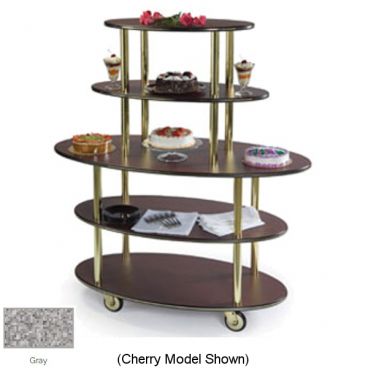 Lakeside 37212 Gray Laminate 5-Shelf 24" Wide x 50" Long x 57" High Rounded Oval Shaped Top Display Dessert Cart With 5" Swivel Casters