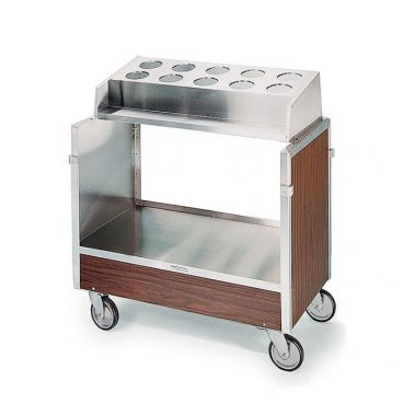 Lakeside 603 10-Cylinder Tray And Silverware Cart With 2-Sided Enclosed Frame And Walnut Finish