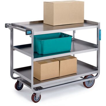 Lakeside 944 Stainless Steel 3-Tier 39" Wide x 22 3/4" Long x 37 3/8" High 1000-lb Capacity Open Base U-frame Tough Transport Utility Cart With Non-Marking Polyurethane Wheels